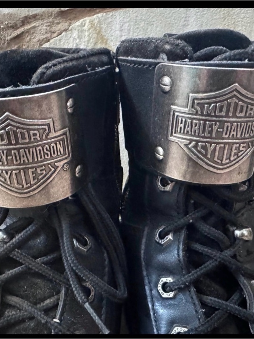 Harley-Davidson Black Leather Lace-Up Motorcycle Boots with Metal Shield